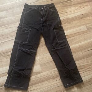 H&M Black Cargo Jeans with White Contrast Stitching